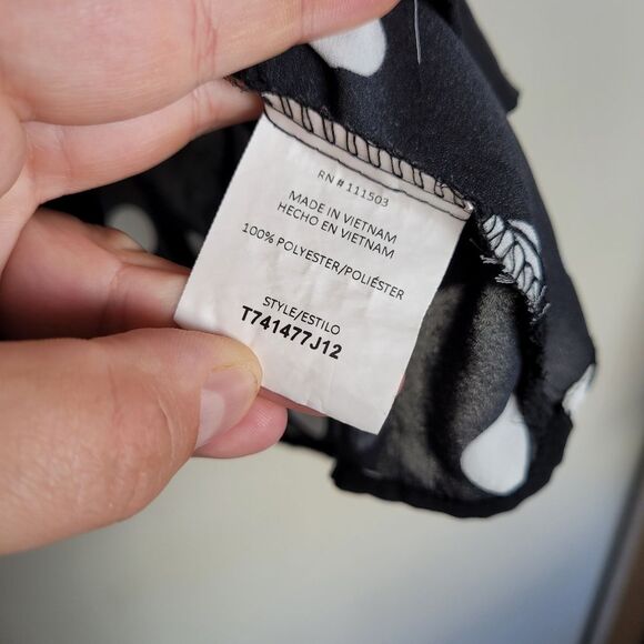 A.U.W. Polka Dot Blouse Black White Strappy Flounce Sleeve Teacher Office Medium - Picture 11 of 11